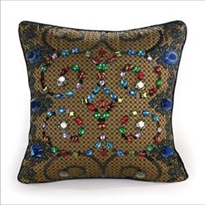NANETTE LEPORE BAROQUE JEWELED PILLOW BLACK BACK MULTI JEWELED FRONT 14” NWT